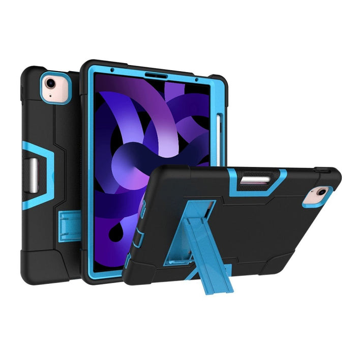 Para iPad Air (2020) 10.9 Robot de color de contraste Funda protectora de silicona a prueba de golpes + PC con soporte y ranura para bolígrafo