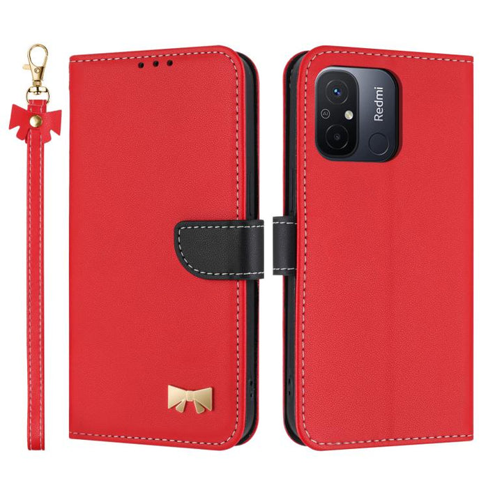 Funda de cuero con lazo metálico para teléfono con correa de mano, For Redmi 11A / 12C