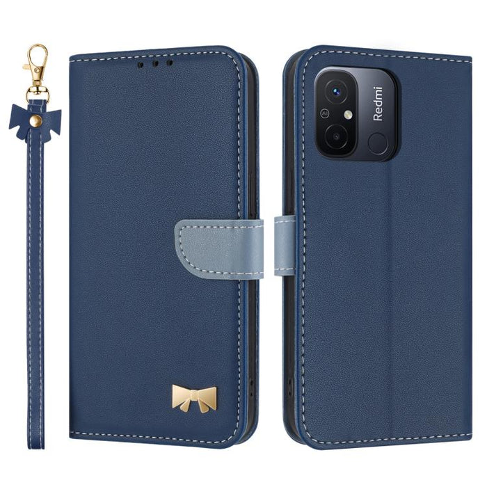 Funda de cuero con lazo metálico para teléfono con correa de mano, For Redmi 11A / 12C