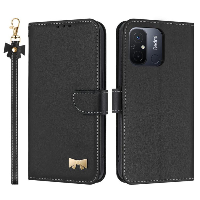 Funda de cuero con lazo metálico para teléfono con correa de mano, For Redmi 11A / 12C