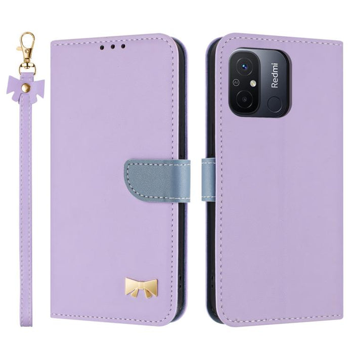 Funda de cuero con lazo metálico para teléfono con correa de mano, For Redmi 11A / 12C