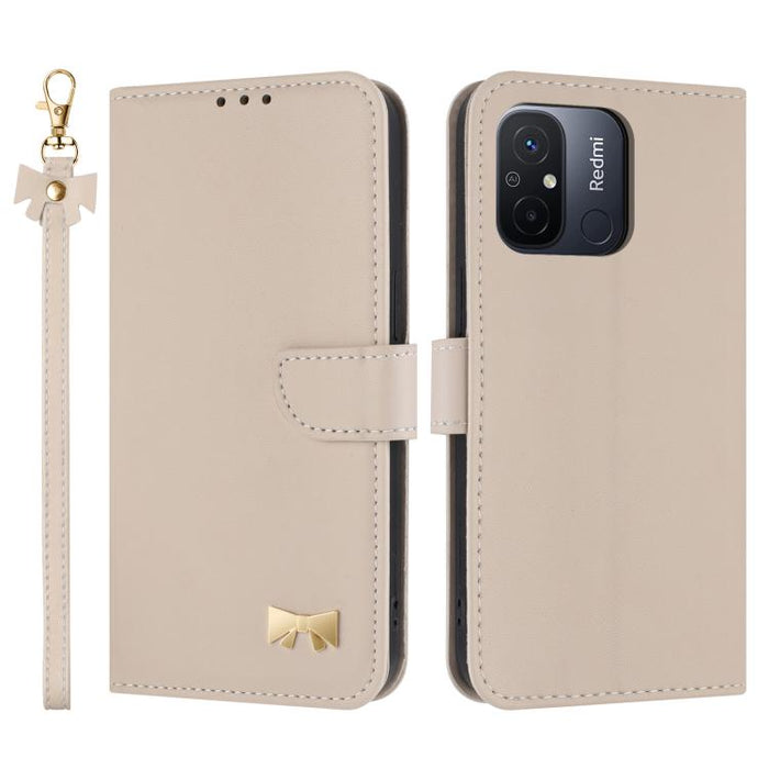 Funda de cuero con lazo metálico para teléfono con correa de mano, For Redmi 11A / 12C