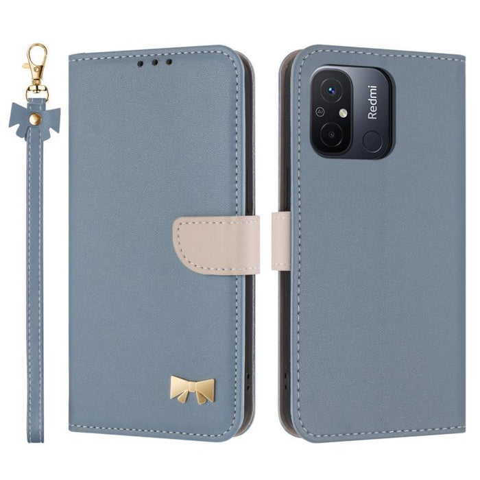 Funda de cuero con lazo metálico para teléfono con correa de mano, For Redmi 11A / 12C