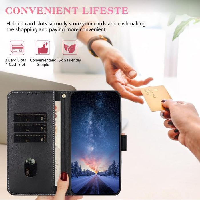 Funda de cuero con lazo metálico para teléfono con correa de mano, For Redmi 11A / 12C