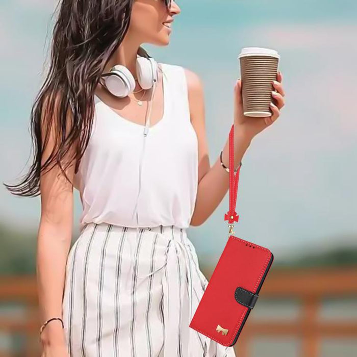 Funda de cuero con lazo metálico para teléfono con correa de mano, For Redmi 11A / 12C