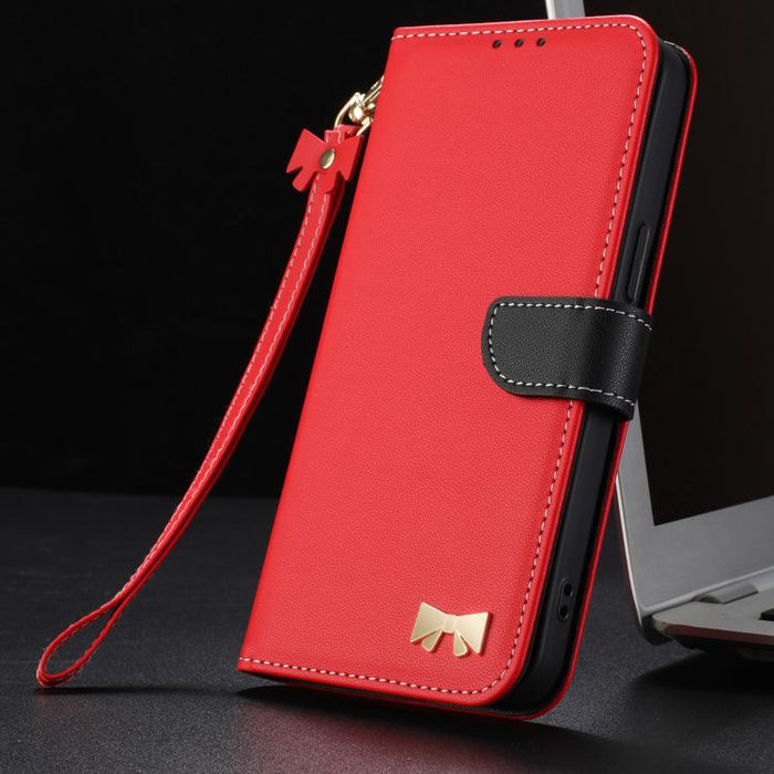 Funda de cuero con lazo metálico para teléfono con correa de mano, For Redmi 11A / 12C