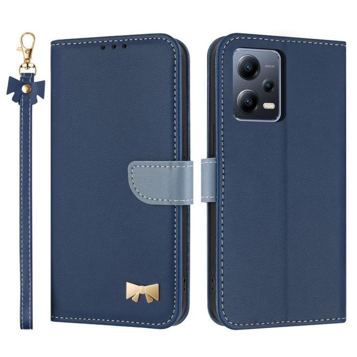 Funda de cuero con lazo metálico para teléfono con correa de mano, For Redmi 11A / 12C