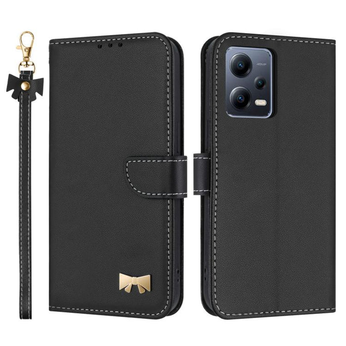Funda de cuero con lazo metálico para teléfono con correa de mano, For Redmi 11A / 12C