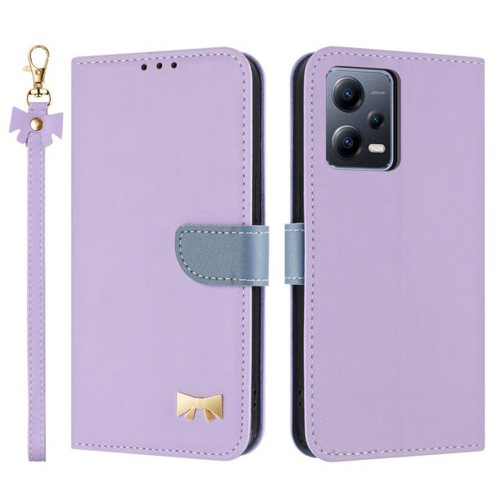 Funda de cuero con lazo metálico para teléfono con correa de mano, For Redmi 11A / 12C