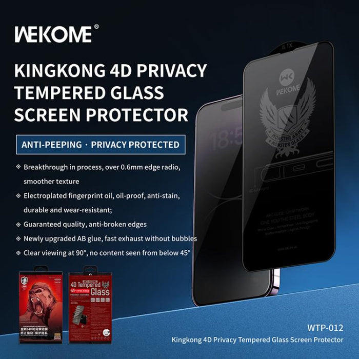 WK WTP-012 KinKong 0.25mm 9H 4D Curved Privacy Tempered Glass Film, For iPhone 16 Pro Max, For iPhone 16 Pro, For iPhone 16 Plus / 15 Plus, For iPhone 16 / 15, For iPhone 15 Pro Max, For iPhone 15 Pro, For iPhone 13 Pro Max / 14 Plus                   ...