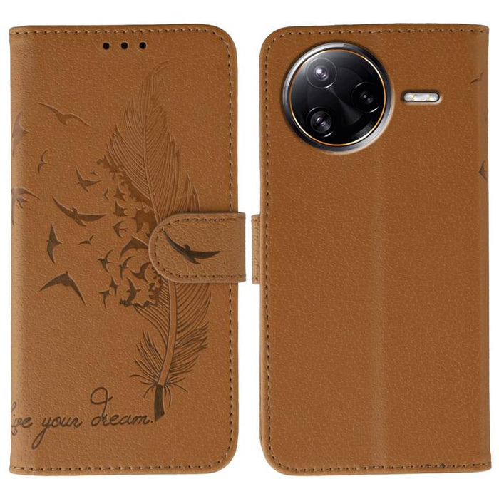 Funda para teléfono de cuero con textura de lichi y estampado de plumas, For Xiaomi 17 Pro, For Xiaomi 17, For Xiaomi 15T Pro 5G, For Xiaomi 15T 5G, For Xiaomi Poco F7 Ultra / Redmi K80 Pro, For Xiaomi Poco F7 Pro / Redmi K80, For Xiaomi Poco C75 4G   ...