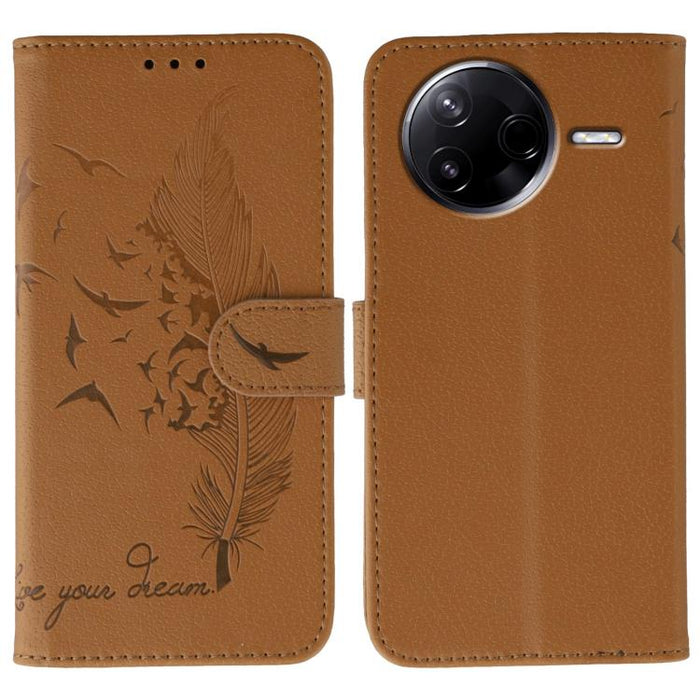 Funda para teléfono de cuero con textura de lichi y estampado de plumas, For Xiaomi 17 Pro, For Xiaomi 17, For Xiaomi 15T Pro 5G, For Xiaomi 15T 5G, For Xiaomi Poco F7 Ultra / Redmi K80 Pro, For Xiaomi Poco F7 Pro / Redmi K80, For Xiaomi Poco C75 4G   ...