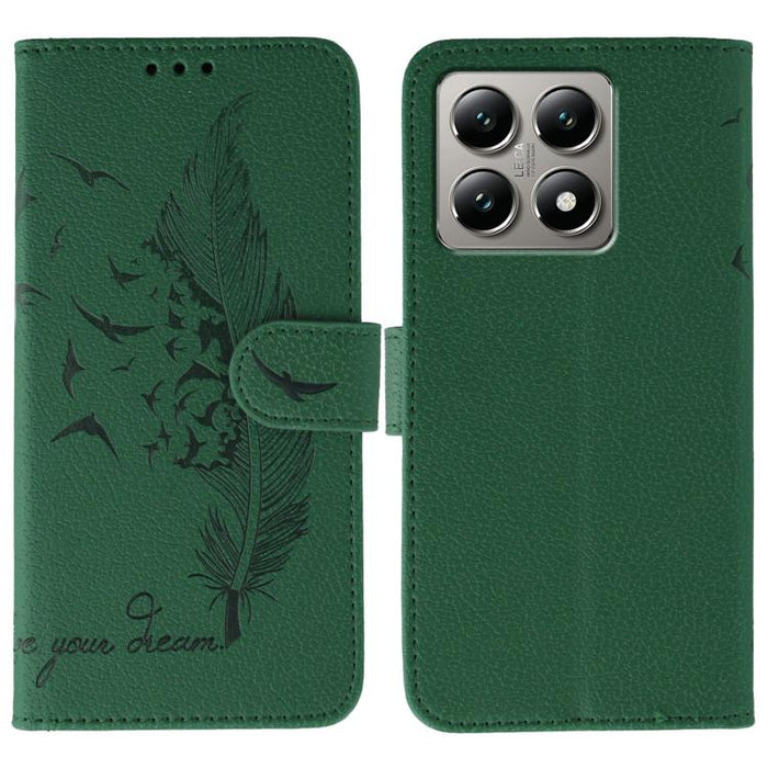 Funda para teléfono de cuero con textura de lichi y estampado de plumas, For Xiaomi 17 Pro, For Xiaomi 17, For Xiaomi 15T Pro 5G, For Xiaomi 15T 5G, For Xiaomi Poco F7 Ultra / Redmi K80 Pro, For Xiaomi Poco F7 Pro / Redmi K80, For Xiaomi Poco C75 4G   ...