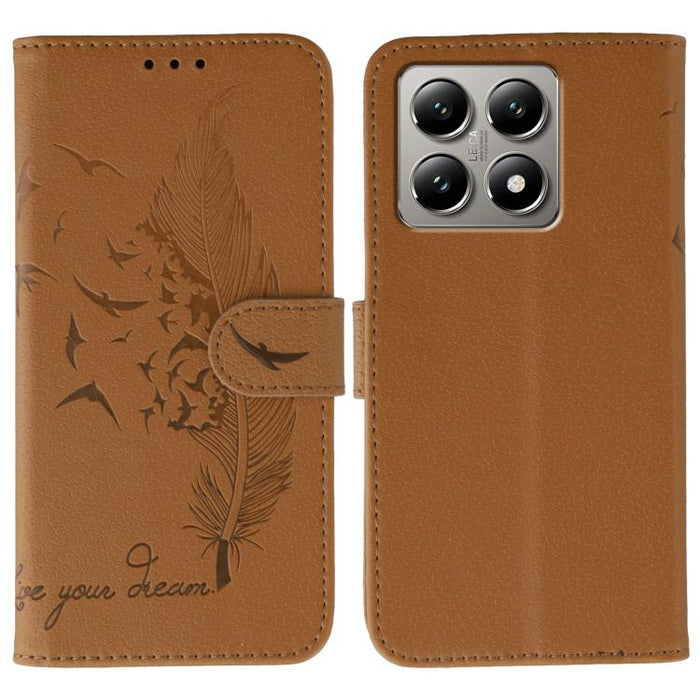 Funda para teléfono de cuero con textura de lichi y estampado de plumas, For Xiaomi 17 Pro, For Xiaomi 17, For Xiaomi 15T Pro 5G, For Xiaomi 15T 5G, For Xiaomi Poco F7 Ultra / Redmi K80 Pro, For Xiaomi Poco F7 Pro / Redmi K80, For Xiaomi Poco C75 4G   ...