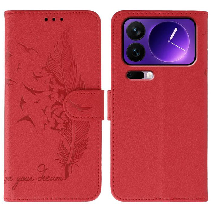 Funda para teléfono de cuero con textura de lichi y estampado de plumas, For Xiaomi 17 Pro, For Xiaomi 17, For Xiaomi 15T Pro 5G, For Xiaomi 15T 5G, For Xiaomi Poco F7 Ultra / Redmi K80 Pro, For Xiaomi Poco F7 Pro / Redmi K80, For Xiaomi Poco C75 4G   ...