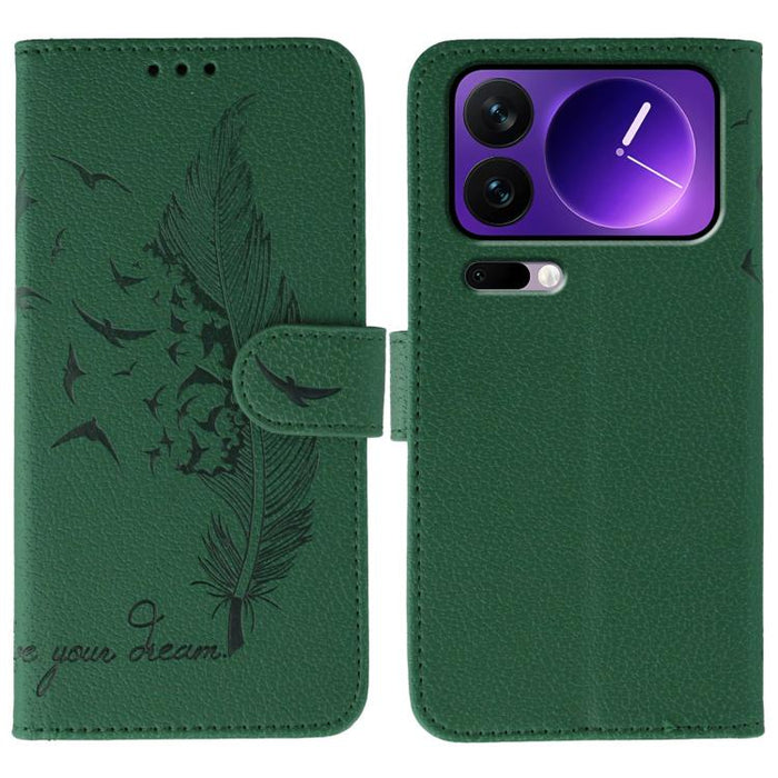 Funda para teléfono de cuero con textura de lichi y estampado de plumas, For Xiaomi 17 Pro, For Xiaomi 17, For Xiaomi 15T Pro 5G, For Xiaomi 15T 5G, For Xiaomi Poco F7 Ultra / Redmi K80 Pro, For Xiaomi Poco F7 Pro / Redmi K80, For Xiaomi Poco C75 4G   ...