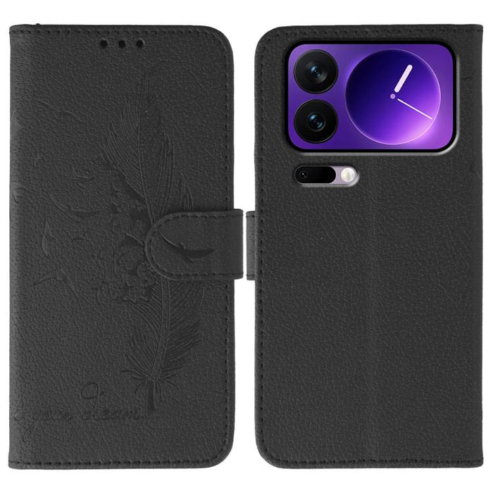 Funda para teléfono de cuero con textura de lichi y estampado de plumas, For Xiaomi 17 Pro, For Xiaomi 17, For Xiaomi 15T Pro 5G, For Xiaomi 15T 5G, For Xiaomi Poco F7 Ultra / Redmi K80 Pro, For Xiaomi Poco F7 Pro / Redmi K80, For Xiaomi Poco C75 4G   ...
