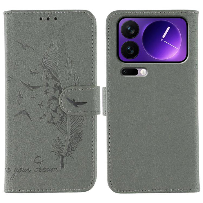 Funda para teléfono de cuero con textura de lichi y estampado de plumas, For Xiaomi 17 Pro, For Xiaomi 17, For Xiaomi 15T Pro 5G, For Xiaomi 15T 5G, For Xiaomi Poco F7 Ultra / Redmi K80 Pro, For Xiaomi Poco F7 Pro / Redmi K80, For Xiaomi Poco C75 4G   ...