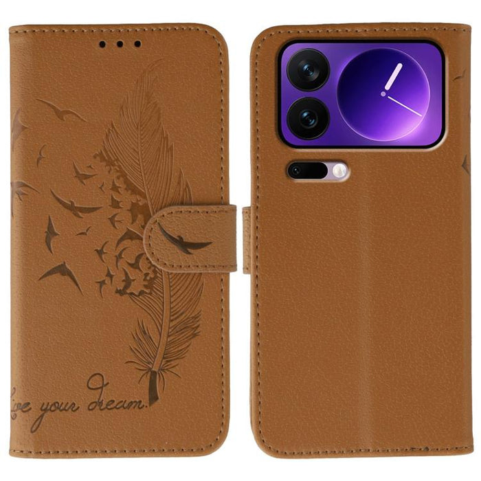 Funda para teléfono de cuero con textura de lichi y estampado de plumas, For Xiaomi 17 Pro, For Xiaomi 17, For Xiaomi 15T Pro 5G, For Xiaomi 15T 5G, For Xiaomi Poco F7 Ultra / Redmi K80 Pro, For Xiaomi Poco F7 Pro / Redmi K80, For Xiaomi Poco C75 4G   ...
