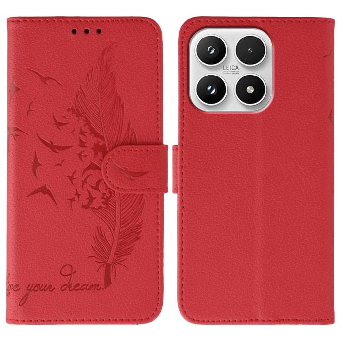 Funda para teléfono de cuero con textura de lichi y estampado de plumas, For Xiaomi 17 Pro, For Xiaomi 17, For Xiaomi 15T Pro 5G, For Xiaomi 15T 5G, For Xiaomi Poco F7 Ultra / Redmi K80 Pro, For Xiaomi Poco F7 Pro / Redmi K80, For Xiaomi Poco C75 4G   ...
