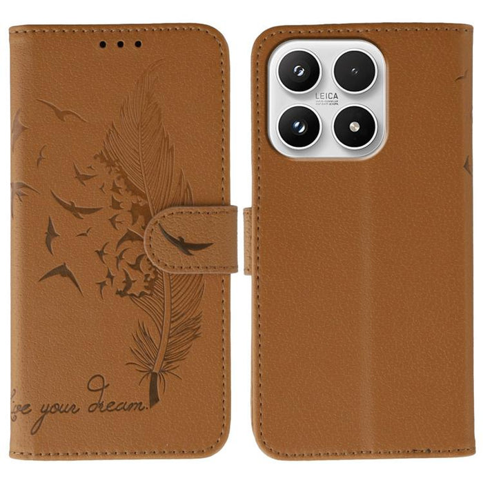 Funda para teléfono de cuero con textura de lichi y estampado de plumas, For Xiaomi 17 Pro, For Xiaomi 17, For Xiaomi 15T Pro 5G, For Xiaomi 15T 5G, For Xiaomi Poco F7 Ultra / Redmi K80 Pro, For Xiaomi Poco F7 Pro / Redmi K80, For Xiaomi Poco C75 4G   ...
