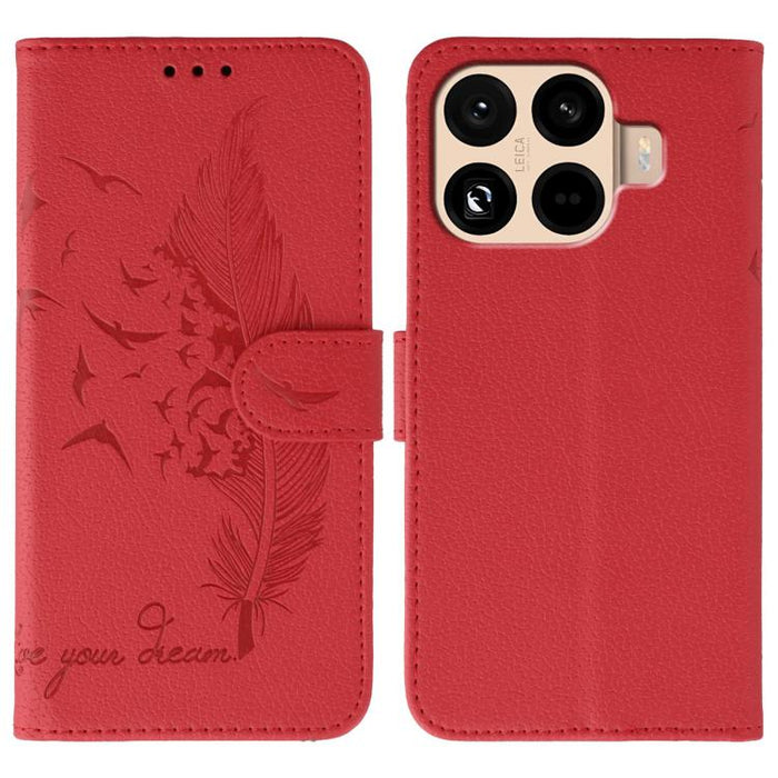 Funda para teléfono de cuero con textura de lichi y estampado de plumas, For Xiaomi 17 Pro, For Xiaomi 17, For Xiaomi 15T Pro 5G, For Xiaomi 15T 5G, For Xiaomi Poco F7 Ultra / Redmi K80 Pro, For Xiaomi Poco F7 Pro / Redmi K80, For Xiaomi Poco C75 4G   ...