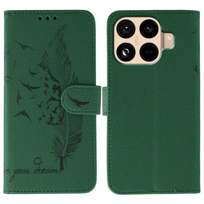 Funda para teléfono de cuero con textura de lichi y estampado de plumas, For Xiaomi 17 Pro, For Xiaomi 17, For Xiaomi 15T Pro 5G, For Xiaomi 15T 5G, For Xiaomi Poco F7 Ultra / Redmi K80 Pro, For Xiaomi Poco F7 Pro / Redmi K80, For Xiaomi Poco C75 4G   ...