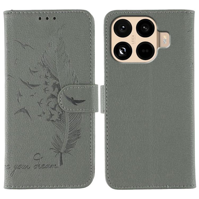 Funda para teléfono de cuero con textura de lichi y estampado de plumas, For Xiaomi 17 Pro, For Xiaomi 17, For Xiaomi 15T Pro 5G, For Xiaomi 15T 5G, For Xiaomi Poco F7 Ultra / Redmi K80 Pro, For Xiaomi Poco F7 Pro / Redmi K80, For Xiaomi Poco C75 4G   ...