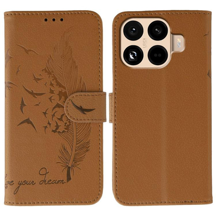 Funda para teléfono de cuero con textura de lichi y estampado de plumas, For Xiaomi 17 Pro, For Xiaomi 17, For Xiaomi 15T Pro 5G, For Xiaomi 15T 5G, For Xiaomi Poco F7 Ultra / Redmi K80 Pro, For Xiaomi Poco F7 Pro / Redmi K80, For Xiaomi Poco C75 4G   ...