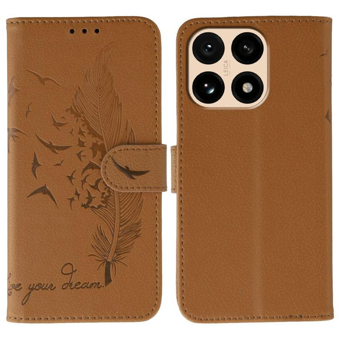 Funda para teléfono de cuero con textura de lichi y estampado de plumas, For Xiaomi 17 Pro, For Xiaomi 17, For Xiaomi 15T Pro 5G, For Xiaomi 15T 5G, For Xiaomi Poco F7 Ultra / Redmi K80 Pro, For Xiaomi Poco F7 Pro / Redmi K80, For Xiaomi Poco C75 4G   ...