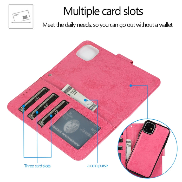 KLT888-2 Retro 2 en 1 Flip horizontal magnético desmontable TPU + Funda de cuero PU con soporte y ranuras para tarjetas y marco de fotos y billetera