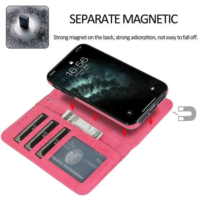 KLT888-2 Retro 2 en 1 Flip horizontal magnético desmontable TPU + Funda de cuero PU con soporte y ranuras para tarjetas y marco de fotos y billetera