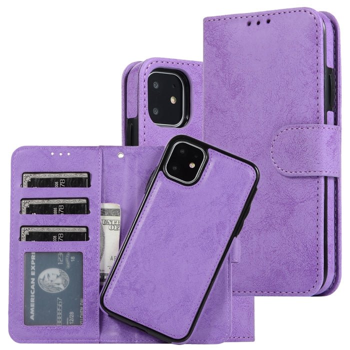 KLT888-2 Retro 2 en 1 Flip horizontal magnético desmontable TPU + Funda de cuero PU con soporte y ranuras para tarjetas y marco de fotos y billetera
