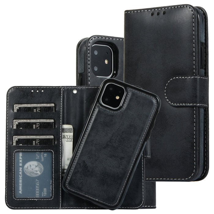 KLT888-2 Retro 2 en 1 Flip horizontal magnético desmontable TPU + Funda de cuero PU con soporte y ranuras para tarjetas y marco de fotos y billetera