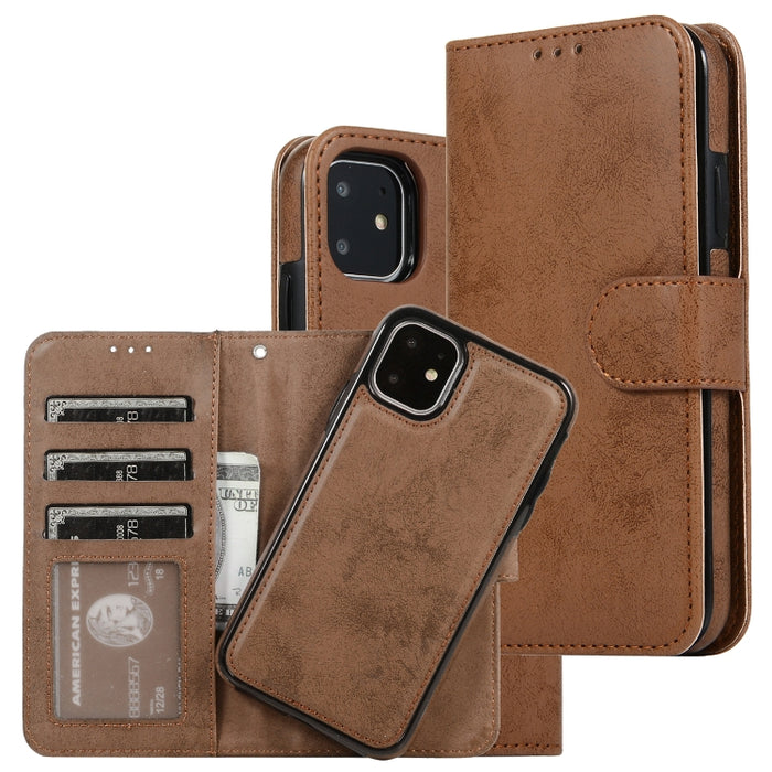 KLT888-2 Retro 2 en 1 Flip horizontal magnético desmontable TPU + Funda de cuero PU con soporte y ranuras para tarjetas y marco de fotos y billetera