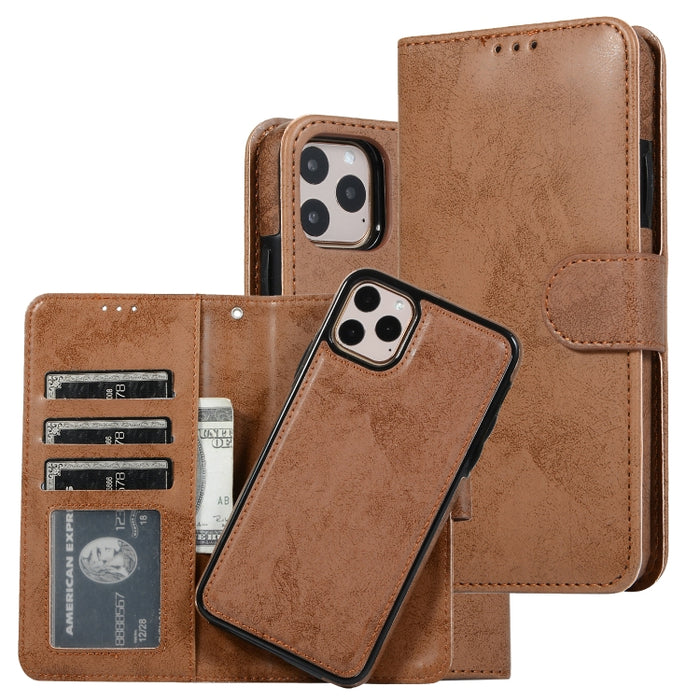 KLT888-2 Retro 2 en 1 Flip horizontal magnético desmontable TPU + Funda de cuero PU con soporte y ranuras para tarjetas y marco de fotos y billetera