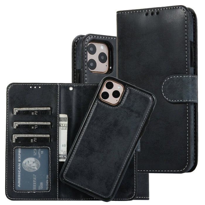 KLT888-2 Retro 2 en 1 Flip horizontal magnético desmontable TPU + Funda de cuero PU con soporte y ranuras para tarjetas y marco de fotos y billetera
