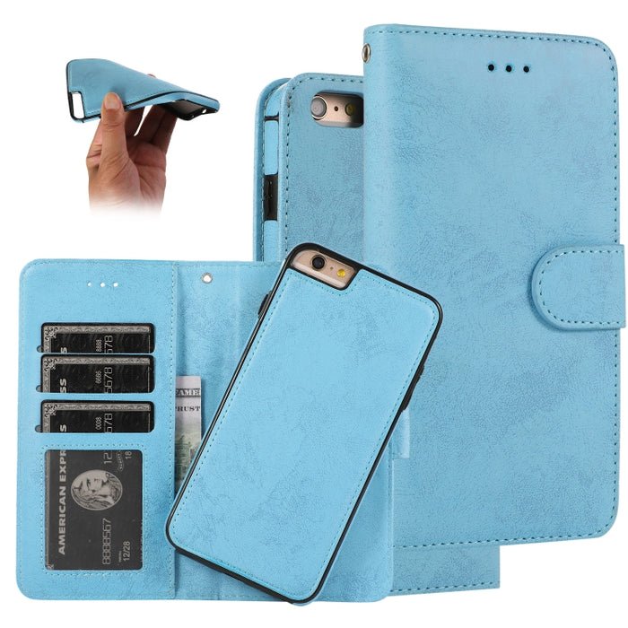 KLT888-2 Retro 2 en 1 Flip horizontal magnético desmontable TPU + Funda de cuero PU con soporte y ranuras para tarjetas y marco de fotos y billetera