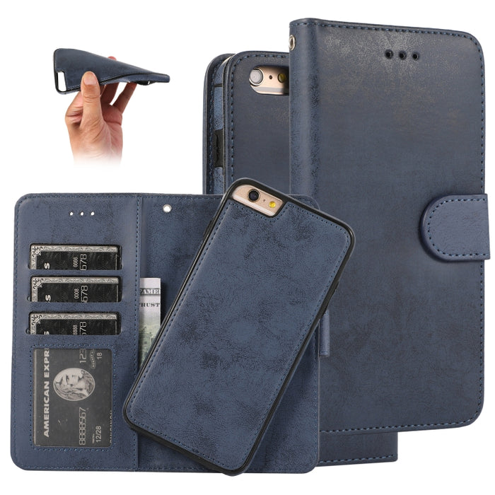 KLT888-2 Retro 2 en 1 Flip horizontal magnético desmontable TPU + Funda de cuero PU con soporte y ranuras para tarjetas y marco de fotos y billetera
