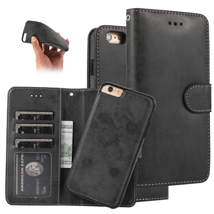 KLT888-2 Retro 2 en 1 Flip horizontal magnético desmontable TPU + Funda de cuero PU con soporte y ranuras para tarjetas y marco de fotos y billetera