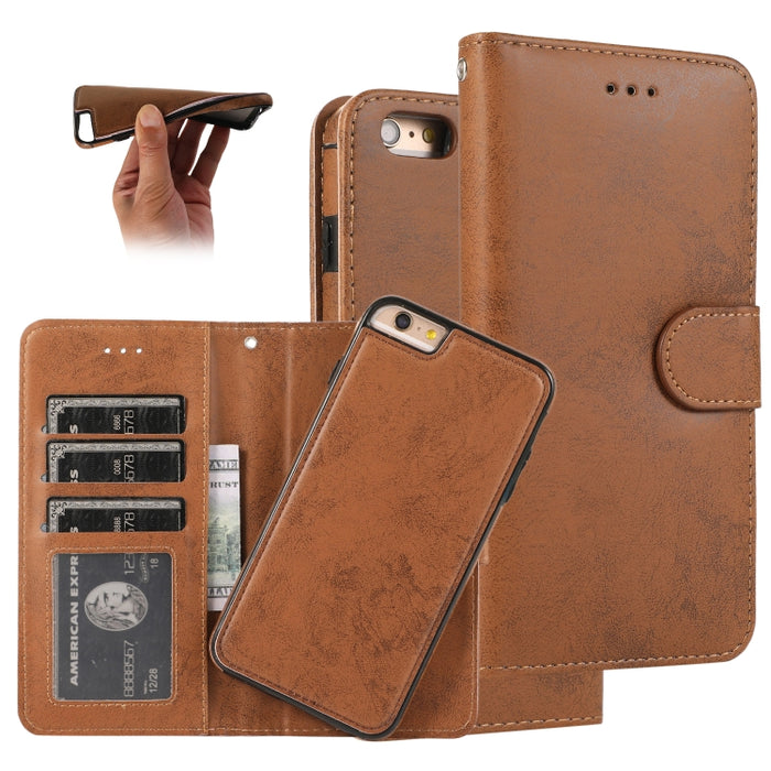 KLT888-2 Retro 2 en 1 Flip horizontal magnético desmontable TPU + Funda de cuero PU con soporte y ranuras para tarjetas y marco de fotos y billetera