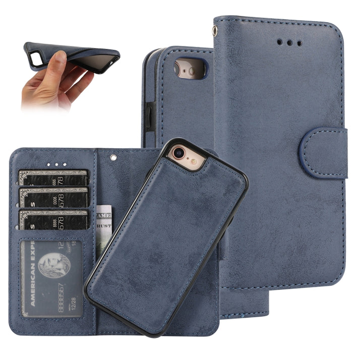 KLT888-2 Retro 2 en 1 Flip horizontal magnético desmontable TPU + Funda de cuero PU con soporte y ranuras para tarjetas y marco de fotos y billetera