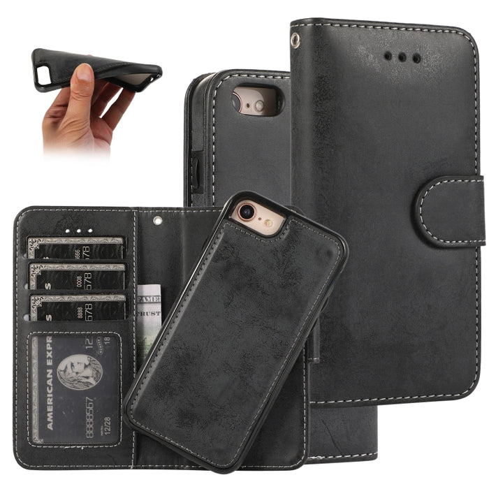 KLT888-2 Retro 2 en 1 Flip horizontal magnético desmontable TPU + Funda de cuero PU con soporte y ranuras para tarjetas y marco de fotos y billetera