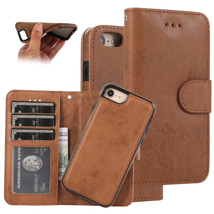 KLT888-2 Retro 2 en 1 Flip horizontal magnético desmontable TPU + Funda de cuero PU con soporte y ranuras para tarjetas y marco de fotos y billetera
