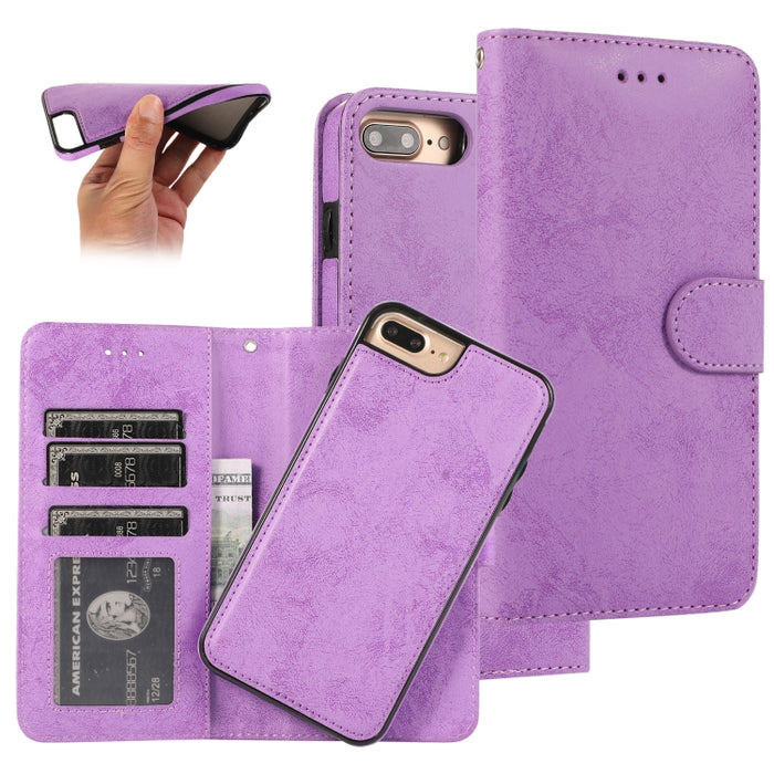 KLT888-2 Retro 2 en 1 Flip horizontal magnético desmontable TPU + Funda de cuero PU con soporte y ranuras para tarjetas y marco de fotos y billetera
