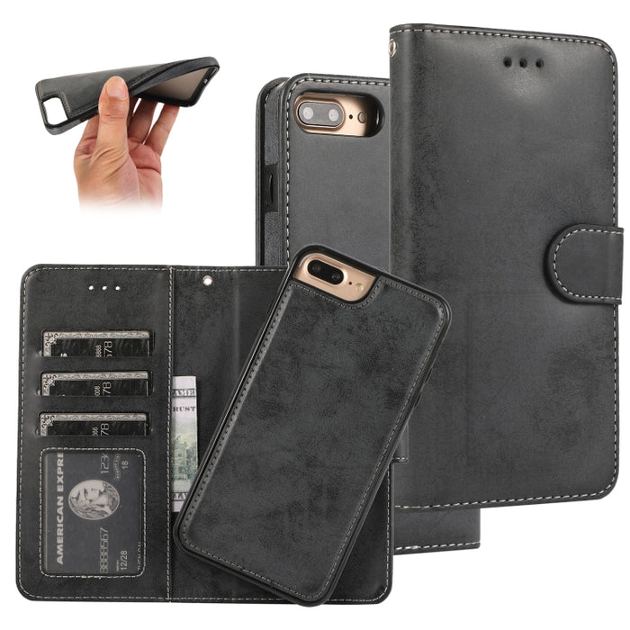 KLT888-2 Retro 2 en 1 Flip horizontal magnético desmontable TPU + Funda de cuero PU con soporte y ranuras para tarjetas y marco de fotos y billetera