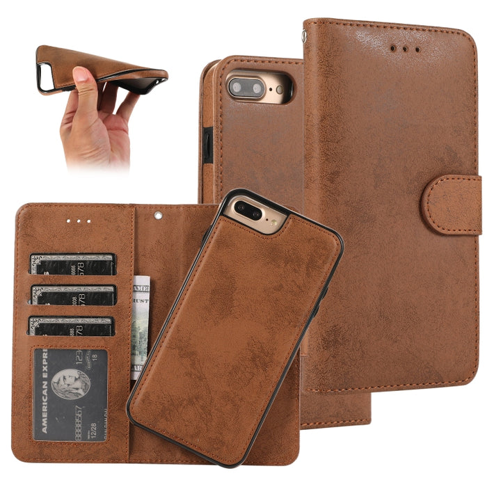 KLT888-2 Retro 2 en 1 Flip horizontal magnético desmontable TPU + Funda de cuero PU con soporte y ranuras para tarjetas y marco de fotos y billetera