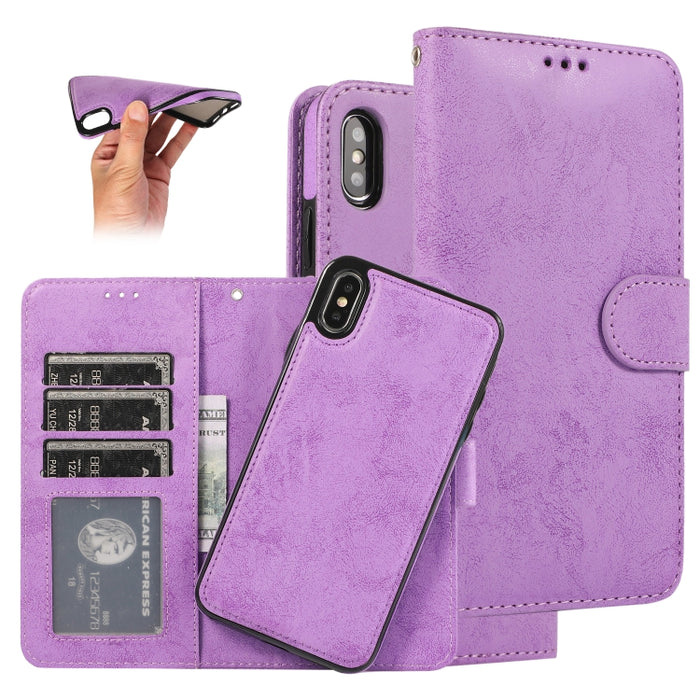 KLT888-2 Retro 2 en 1 Flip horizontal magnético desmontable TPU + Funda de cuero PU con soporte y ranuras para tarjetas y marco de fotos y billetera