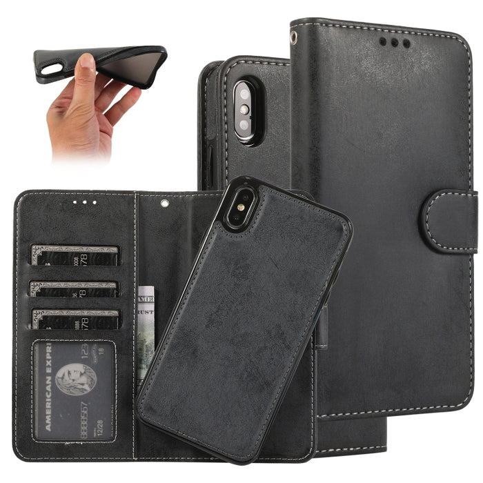 KLT888-2 Retro 2 en 1 Flip horizontal magnético desmontable TPU + Funda de cuero PU con soporte y ranuras para tarjetas y marco de fotos y billetera