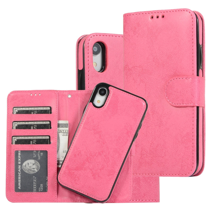 KLT888-2 Retro 2 en 1 Flip horizontal magnético desmontable TPU + Funda de cuero PU con soporte y ranuras para tarjetas y marco de fotos y billetera